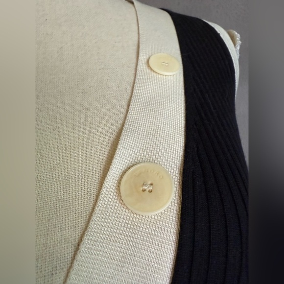 SANDRO Black White Ribbed Knit Beige Button Placket Gabriel Maxi Dress Size 34 - Picture 10 of 12